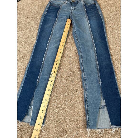 Blank NYC jeans two tone denim 70's front hem slit frayed bottom cropped SZ 28" - Picture 7 of 8